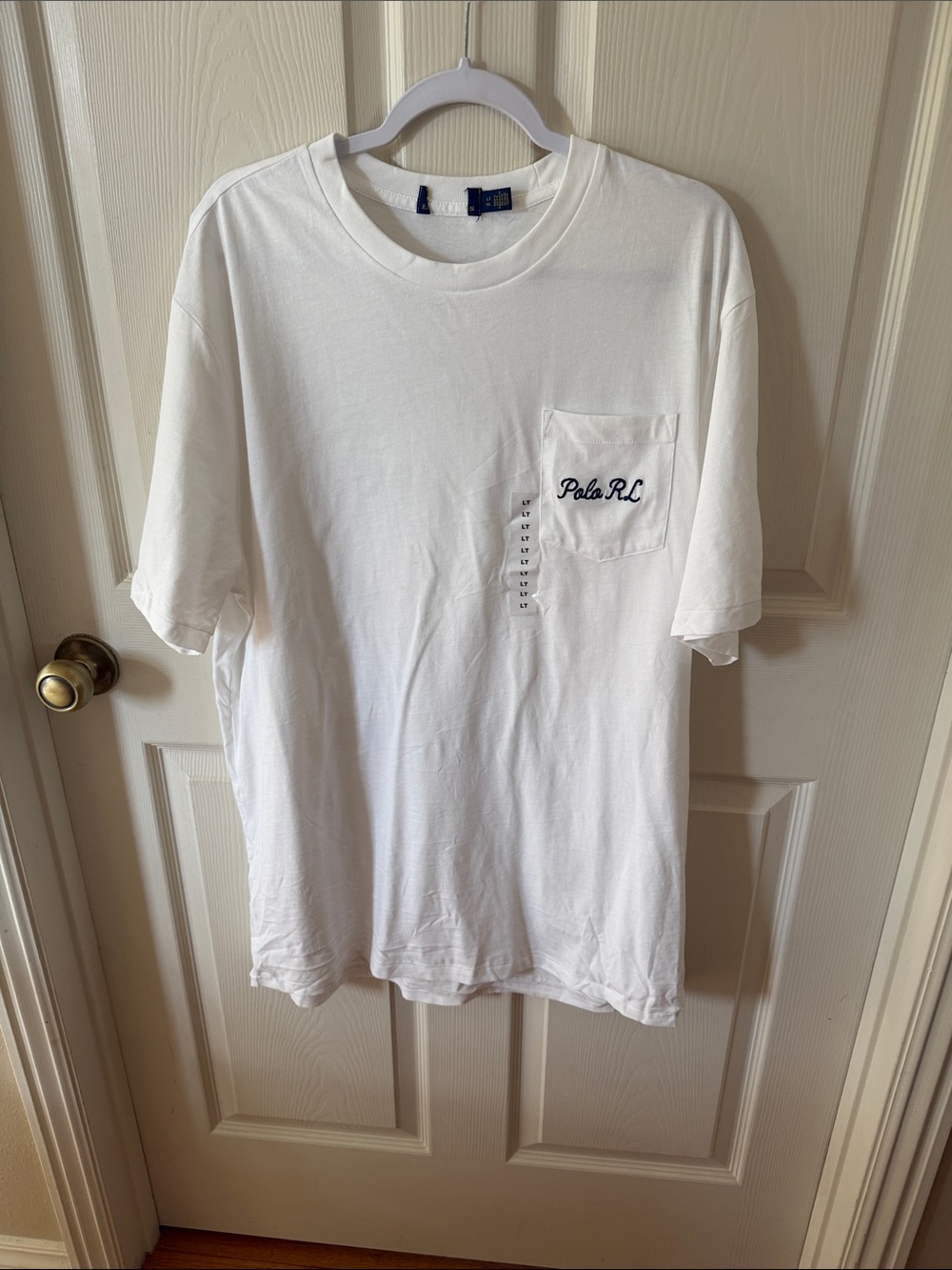 Polo by Ralph Lauren White Chest Pocket Tee with Script Logo Sz LT. box30